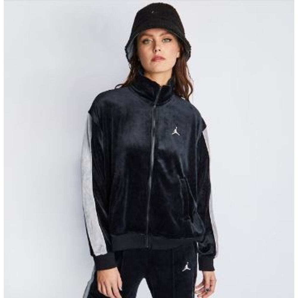 Women's Nike DV1396-010 Jordan Flight Velour Full-Zip Black Jacket Size M New